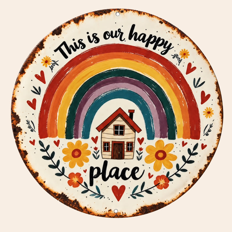 🌈Vintage Round Wall Sign | This Is Our Happy Place Home Decor