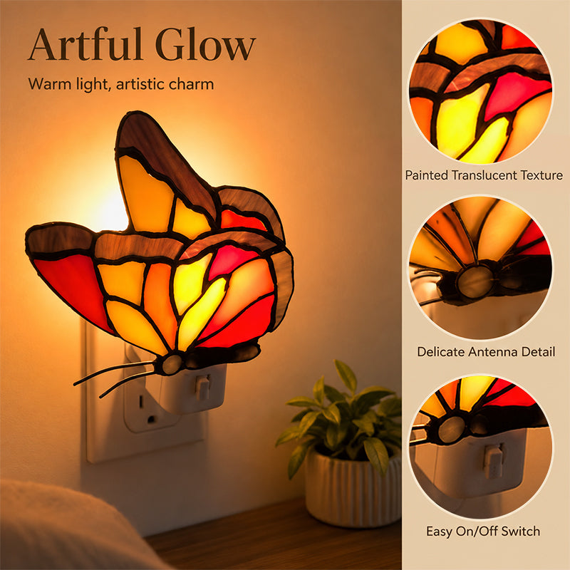 🦋🌼 Stained‑Glass Decor Plug‑In Night Lamp