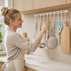 🧺 LIMITED-TIME OFFER: Buy one get one free!! ✨ No-drill sliding rail organiser hook – Adjustable, Sturdy 🛠️