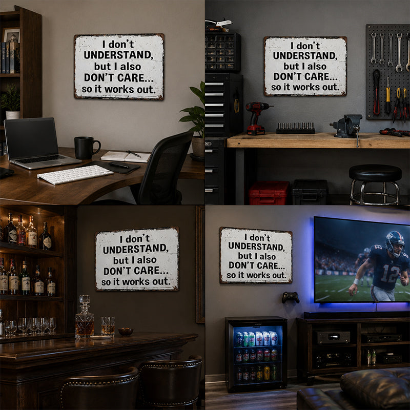 “I Don’t Understand, But I Also Don’t Care Sign”😏 Witty Rustic Wall Statement Ornament