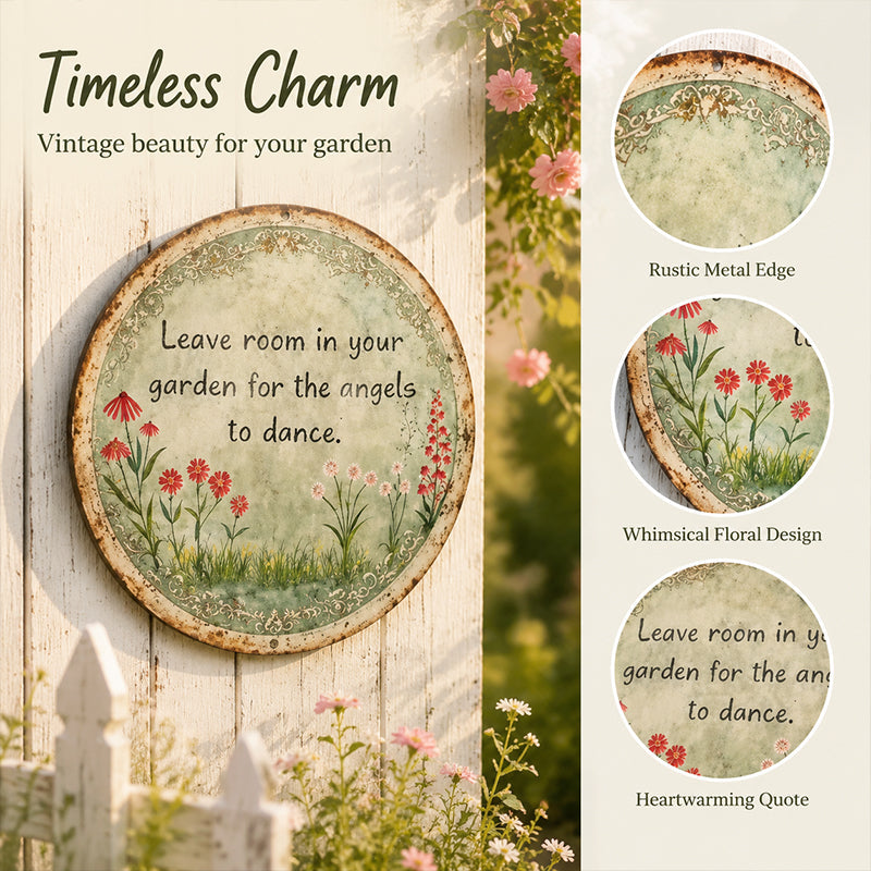 ✨ Handmade Angel Dance Round Metal Sign, Vintage Cottage Garden Wall Decor Gift