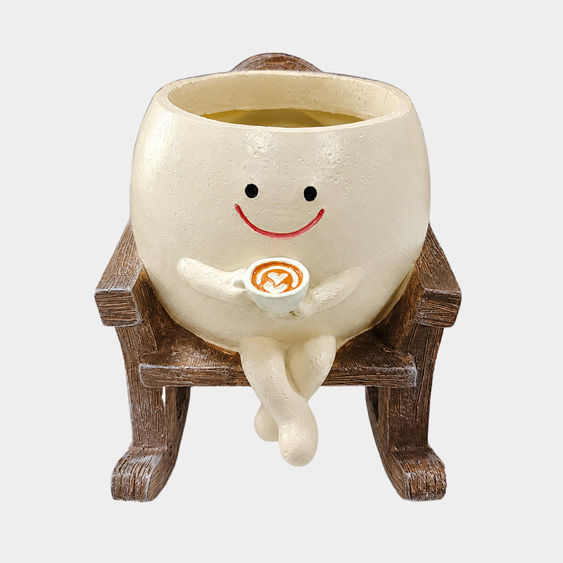 🪑 Rocking Chair Face Resin Planter | Cute Smiling Character Succulent Pot For Windowsill Desk Decor
