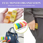 💖Mother’s Day Sale: 50% OFF!💊📅 Daily 31-Day Pill Organizer Travel Case – 🔒📦 4-Week Medication Box with Compartments & Labels, Ideal for Weekly Planning, Vacations & Seniors, Compact Storage