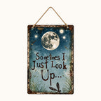 🌙 Retro Night Sky Metal Sign – “Sometimes I just look up…” Inspirational Wall Decor