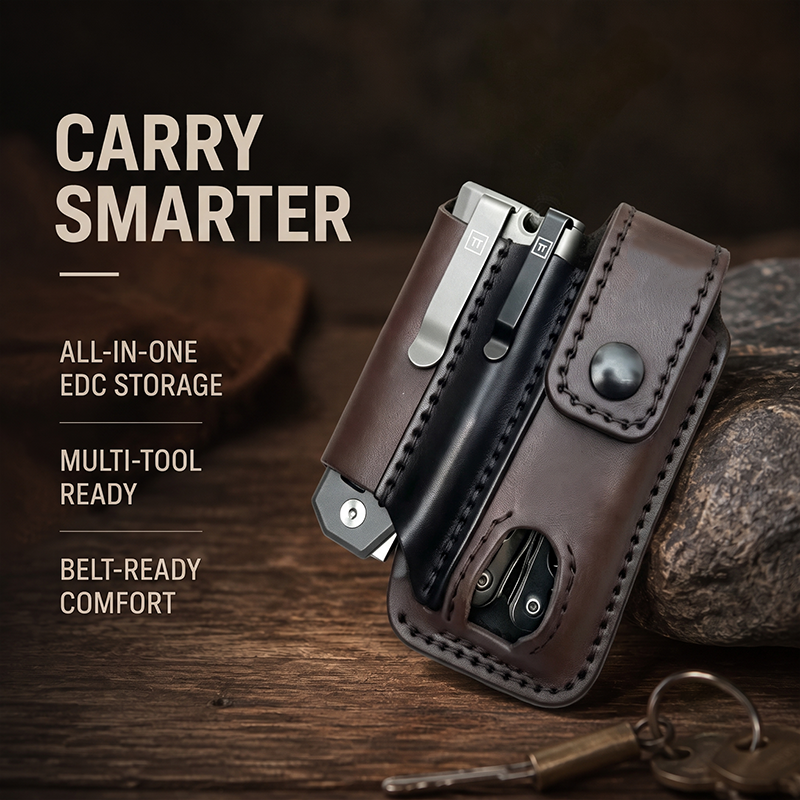 🗡️ Snap‑Closure EDC Belt Leather Tool Sheath