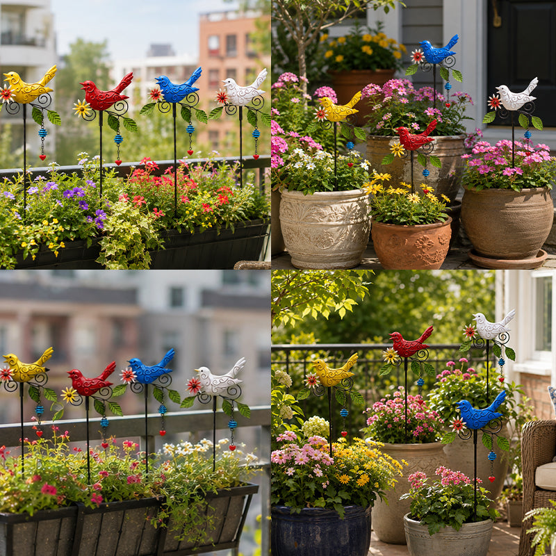 🐦 Colourful Metal Bird Garden Stake Decor