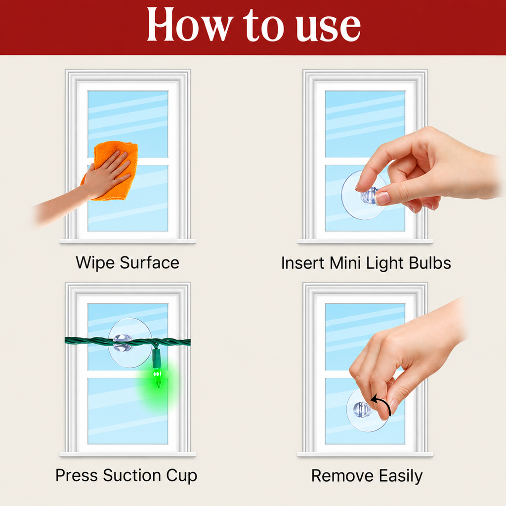 🎄Christmas Light Suction Cup Clips with Cable Slot | Holiday String Light Holder