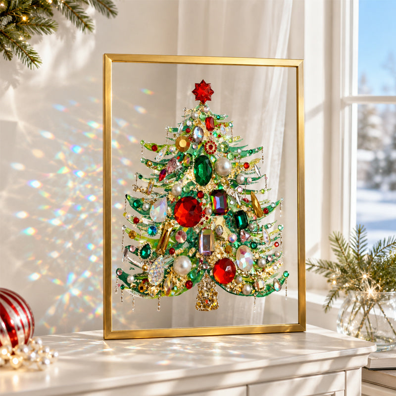 🎄✨ Handmade Elegant Collectible Crystal Beaded Tabletop Christmas Tree, Sparkling Gem Pearl Holiday Home Decor