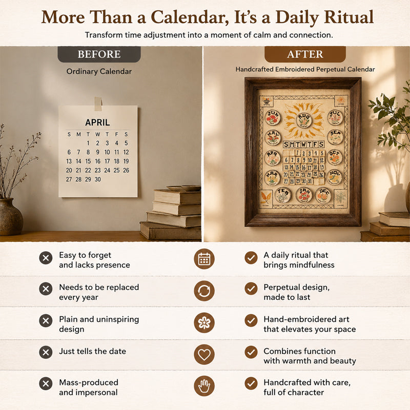 📅Hand-Embroidered Perpetual Calendar Wall Art