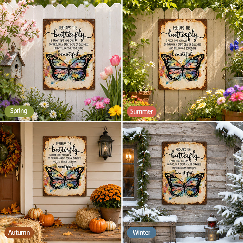 🦋 Handmade Vintage Butterfly Metal Wall Sign, Inspirational Farmhouse Healing Gift