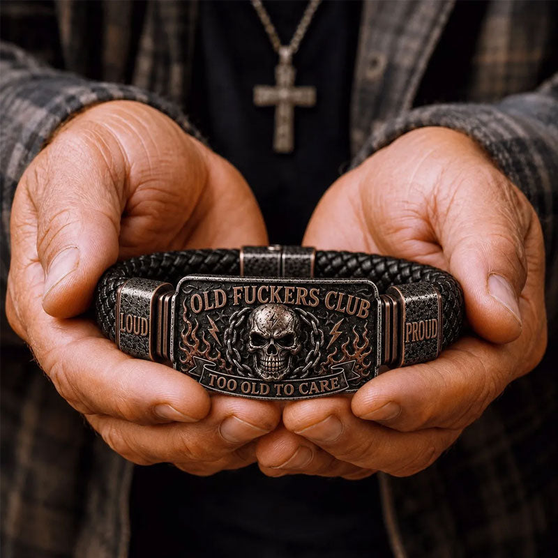 🤘Old Fuckers Club Braided Leather Bracelet - Too Old To Care