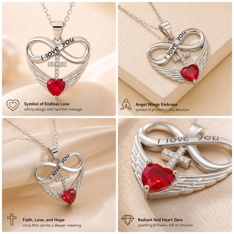 💖I Love You Forever Heart Angel Wing Cross Necklace💖