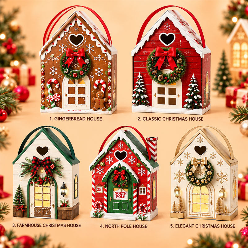 🏠 Christmas Magic House Gift Box – Creative 3D Handheld Holiday Gift Packaging