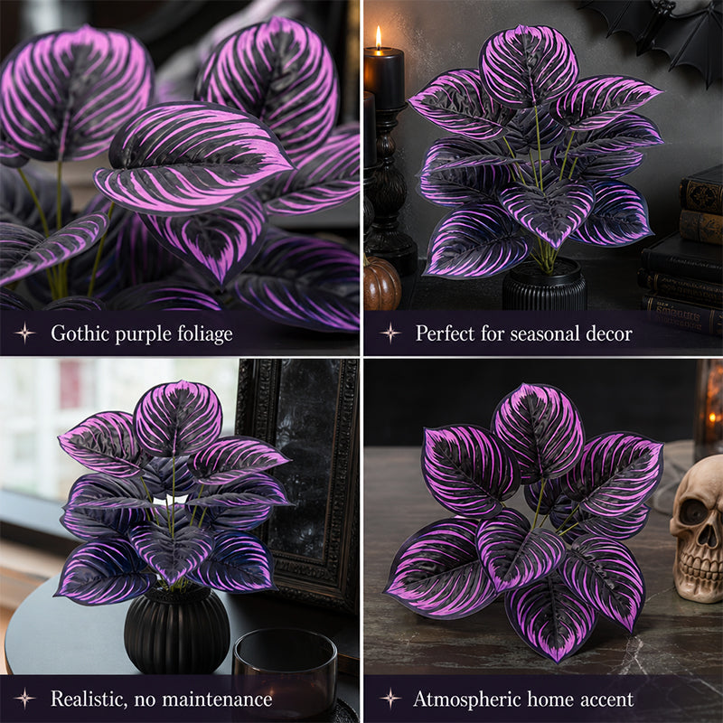 🏡🖤Artificial Purple Calathea Plant – Gothic Fall & Halloween Faux Plant