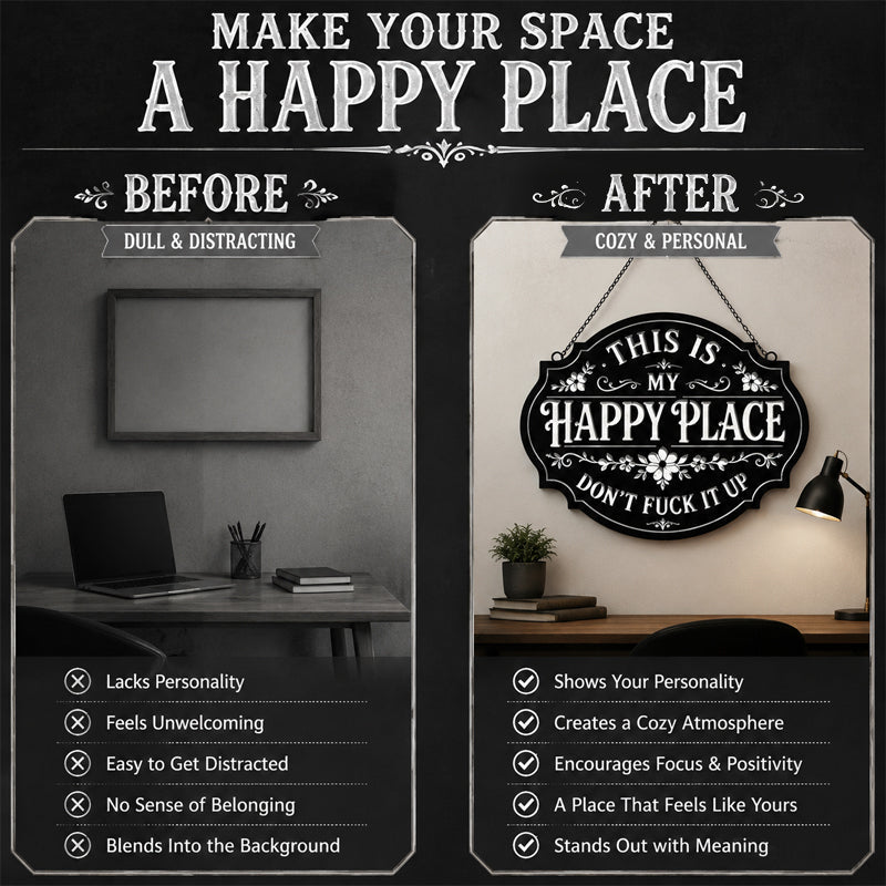 😄 Sassy Happy‑Place Vintage Metal Wall Sign, Funny Porch & Patio Wall‑Hanging Decor