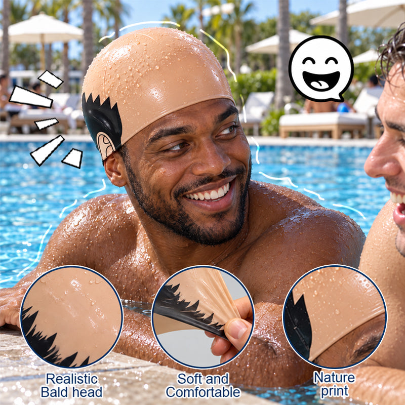 😂 Funny Bald Illusion Swimming Cap | Prank Pool Party Accessory