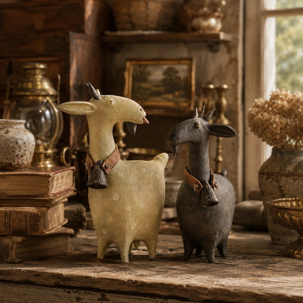 🔔 Farmhouse Goat Figurine Set, Charming Home Accent & Unique Housewarming Gift