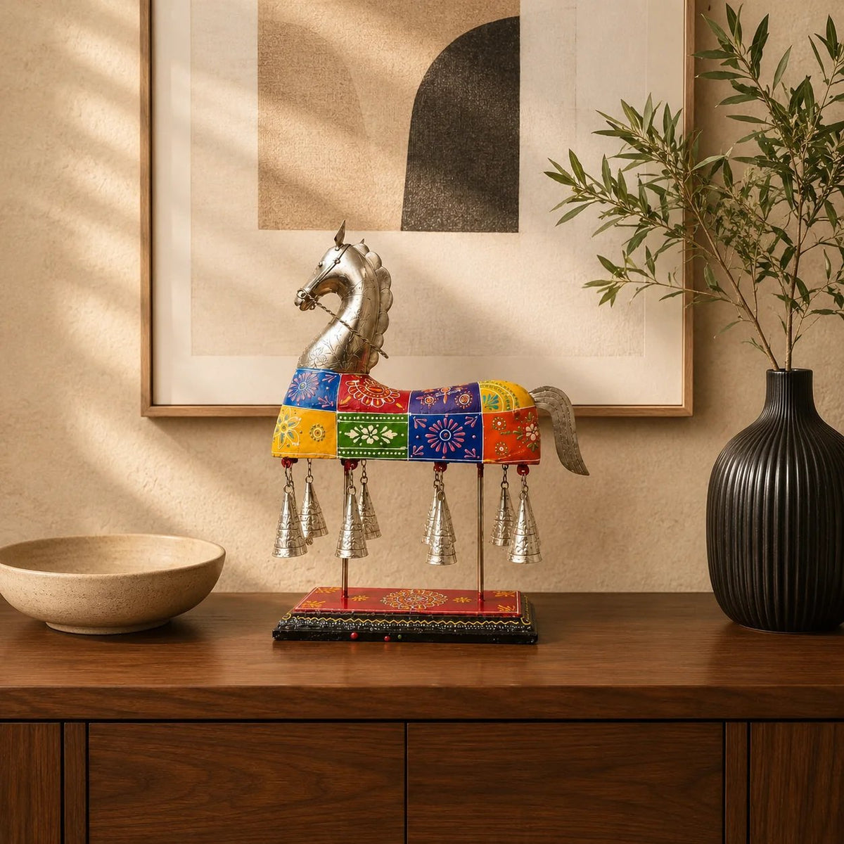 ✨ Hand‑Painted Horse Wind Chime Sculpture 🐎 Folk‑Art Tabletop Statement Decor