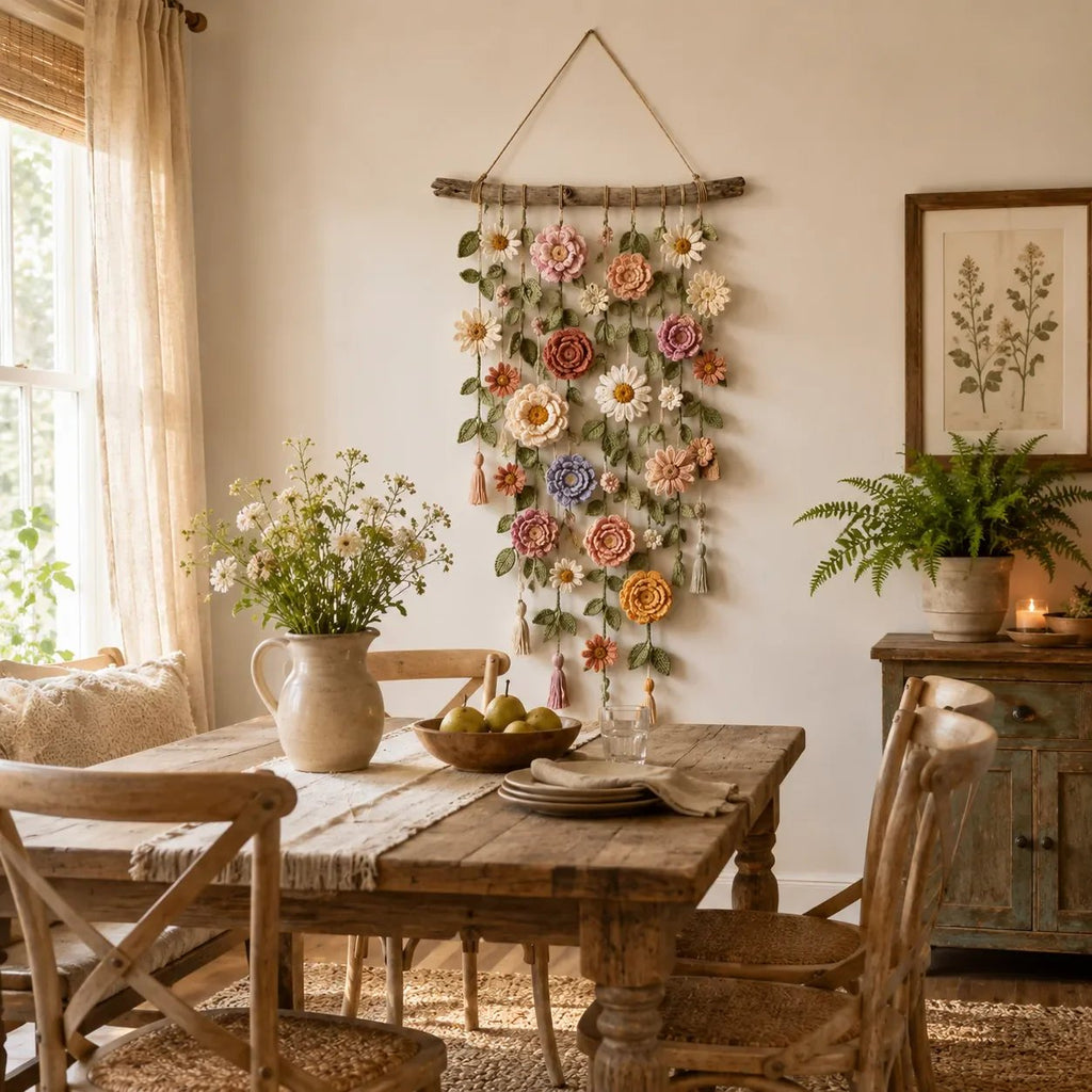 🌼 Boho Crochet Flower Wall Hanging Decor