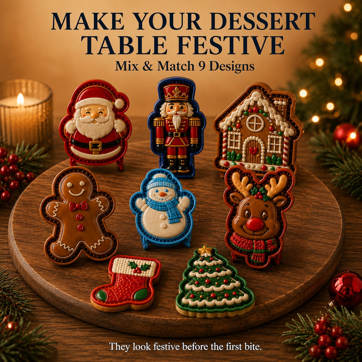 🎄 Christmas Themed Embossed Mini‑Pie Mould Set | 8 Festive Character Designs for Holiday Baking