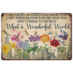 ✨Vintage "What a Wonderful World" Floral & Dragonfly Metal Tin Sign