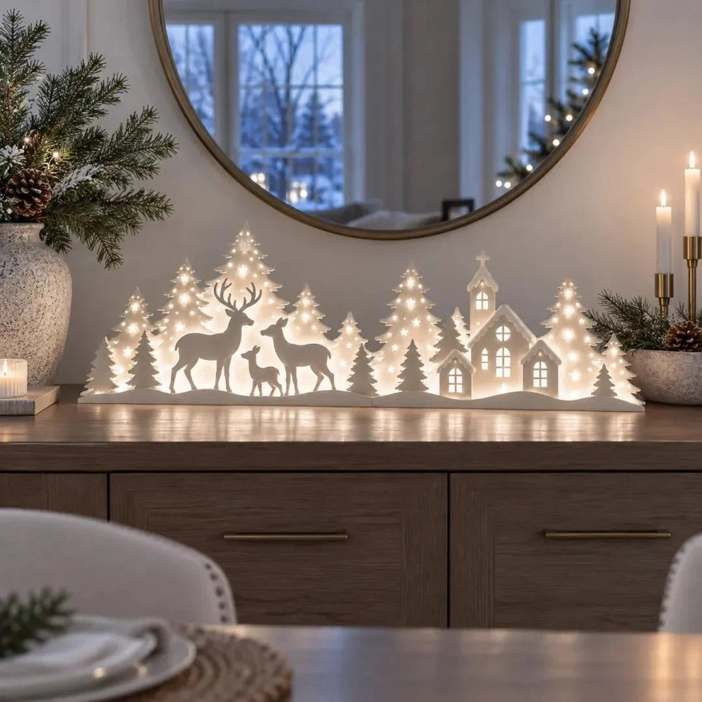 🦌 Illuminated Christmas decorations for the window – reindeer & village | 2-piece LED set ✨
