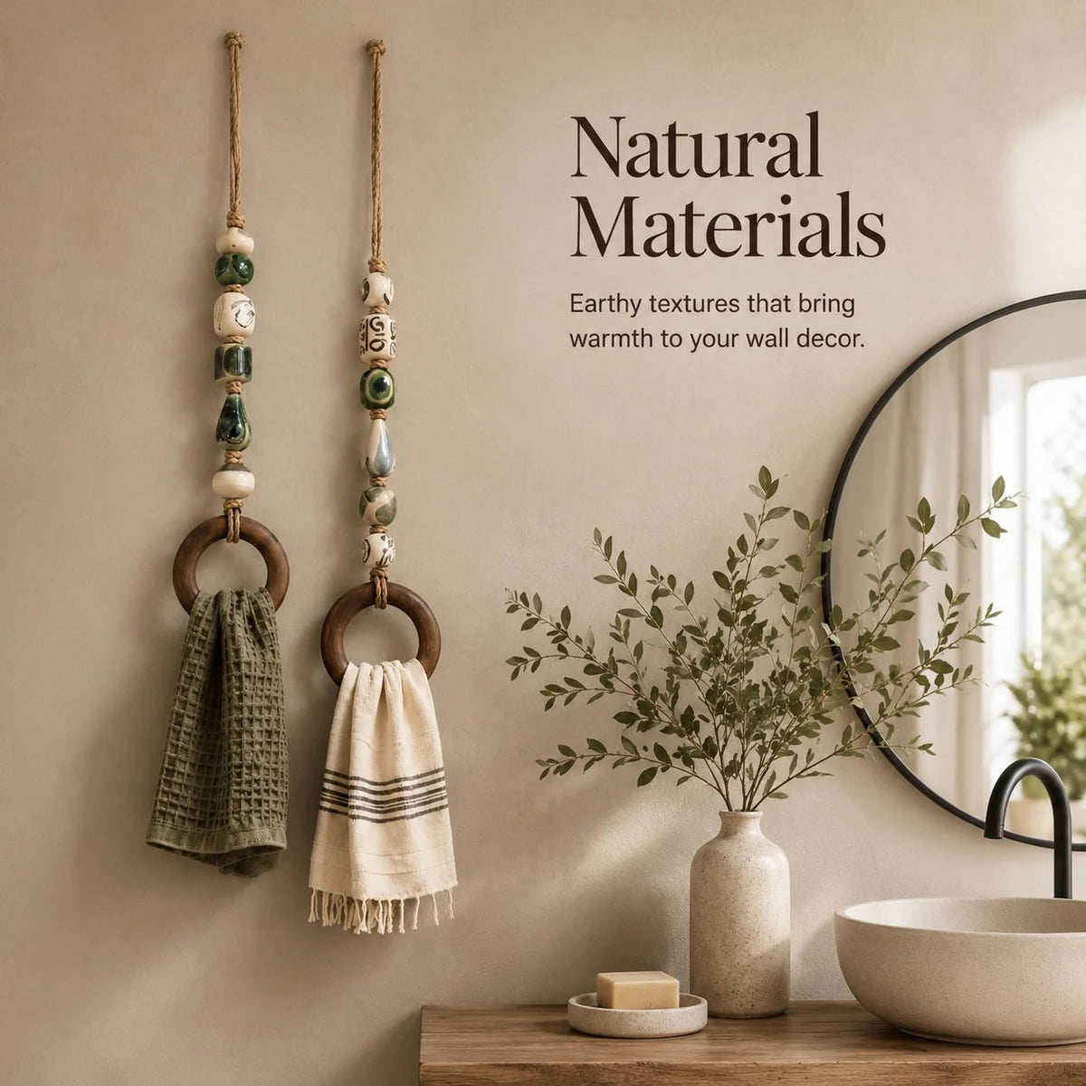 🧺 Beaded Wooden‑Ring Towel Hanger ✨ Boho‑Style Functional Wall Accent