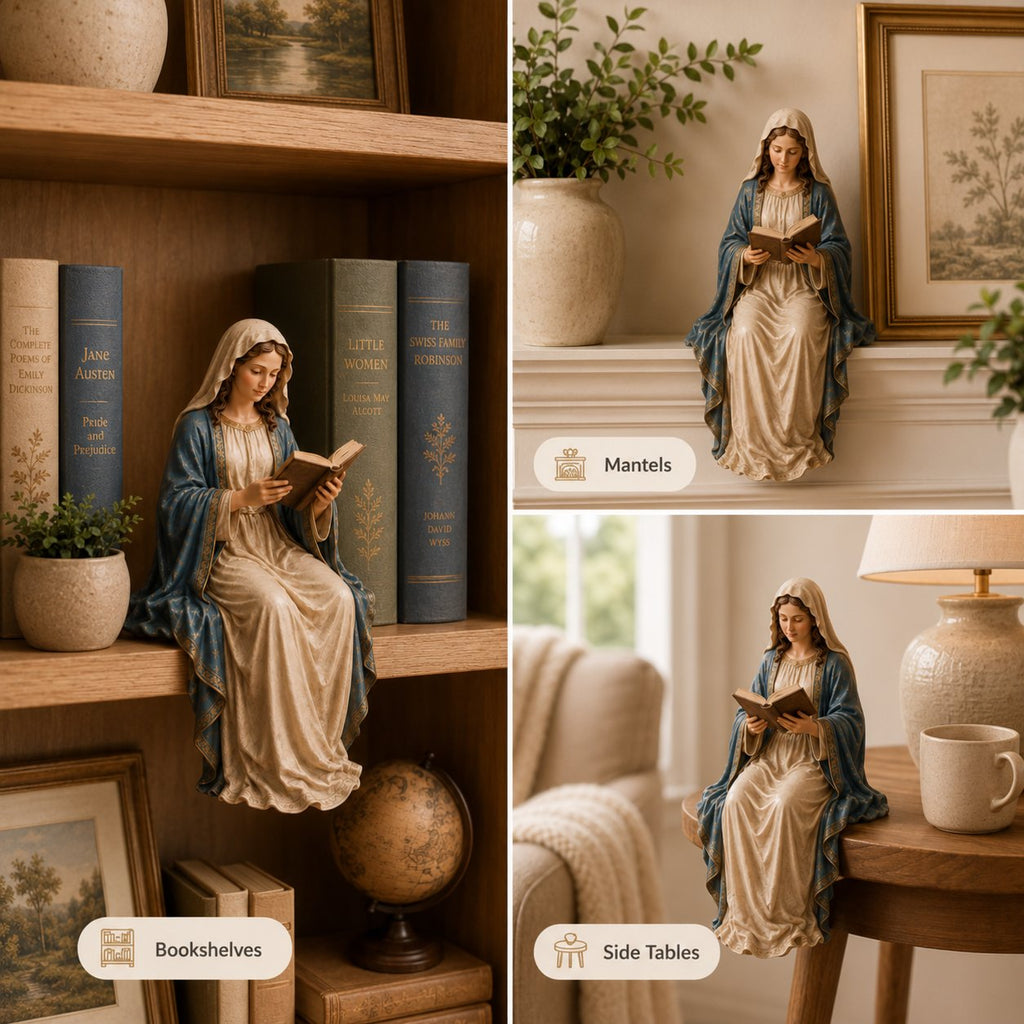 🎁Last Day 49% OFF 📖 Handcrafted Virgin Mary Reading Bookshelf Figure