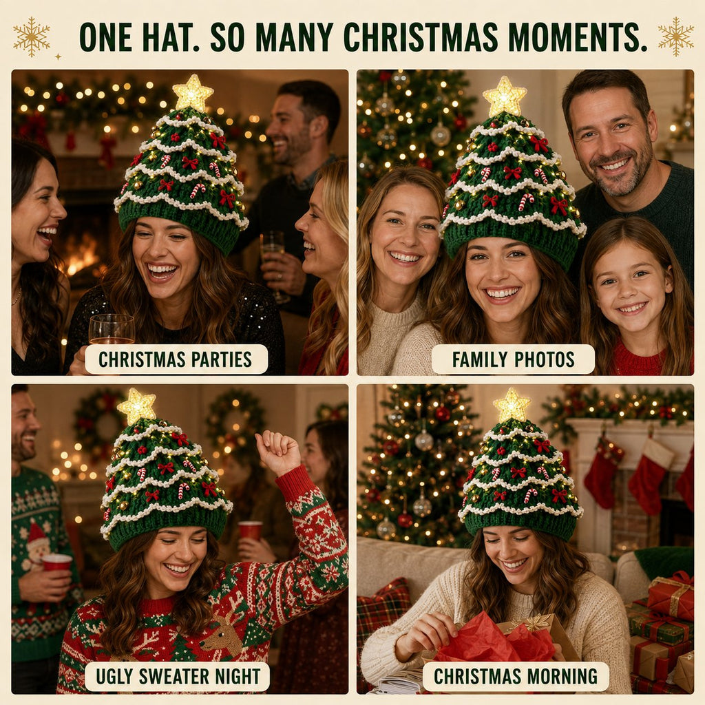 🎄 Beginner‑Friendly Light‑Up Christmas Tree Crochet Hat DIY Kit | Festive Craft Set for New Crocheters