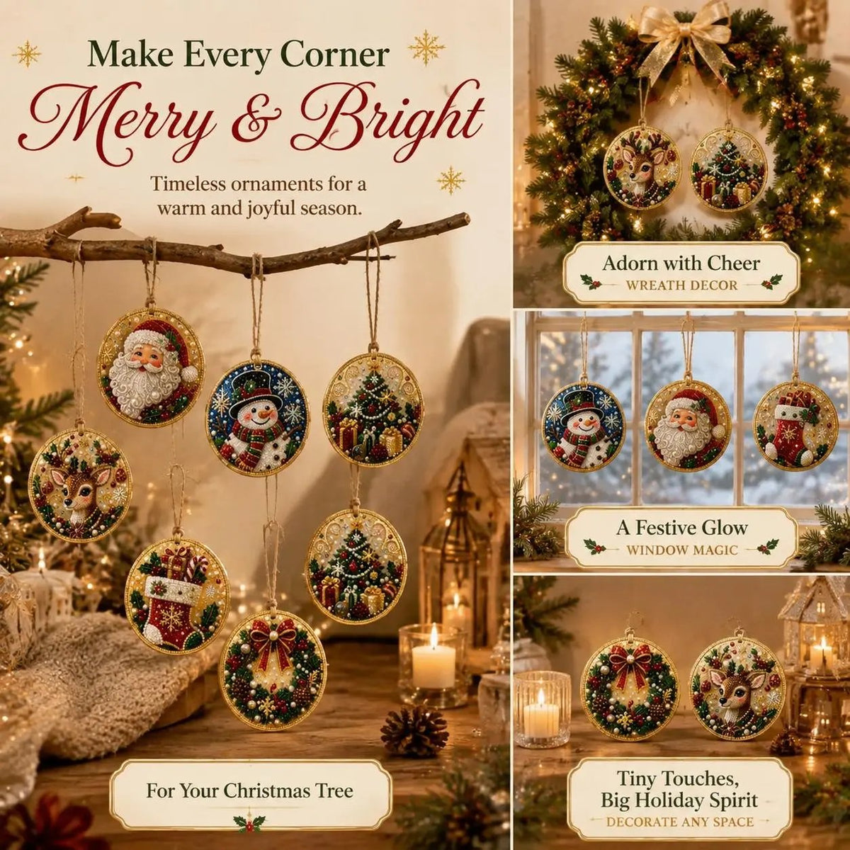 💎 DIY Christmas Diamond Painting Ornament Kit – Sparkly 5D Gem Tree Decor for Family Craft Night