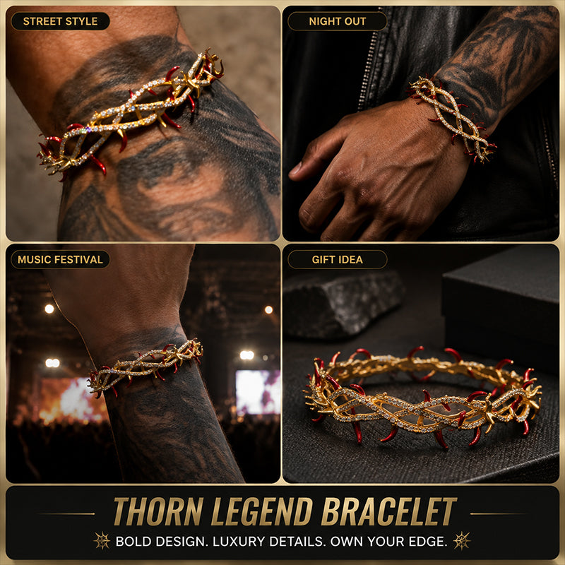 ✨ Enamel Thorn‑Crown Paved Crystal Gold‑Tone Bracelet
