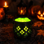 🔮 Hollow‑Cut Witch Cauldron LED Tea‑Light Lamp, Spooky Halloween Tabletop Decor Ornament