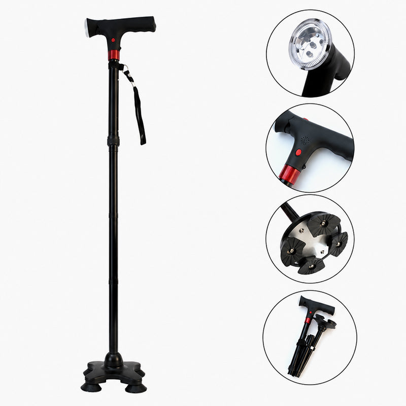 🔥 Must-Have Senior Smart Cane – Foldable Aluminum with LED Light & Quad Anti-Slip Feet