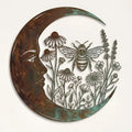 🌙 Vintage Crescent Moon Metal Wall Art, Bee Floral Garden Hanging‑Deco