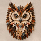 🦉 Patchwork‑Style Owl Wall Hanging, Rustic Woodland Cottage Wall Decor