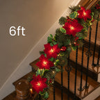 🎄 Poinsettia LED Christmas Garland ✨ Battery‑Powered Festive Greenery Decor
