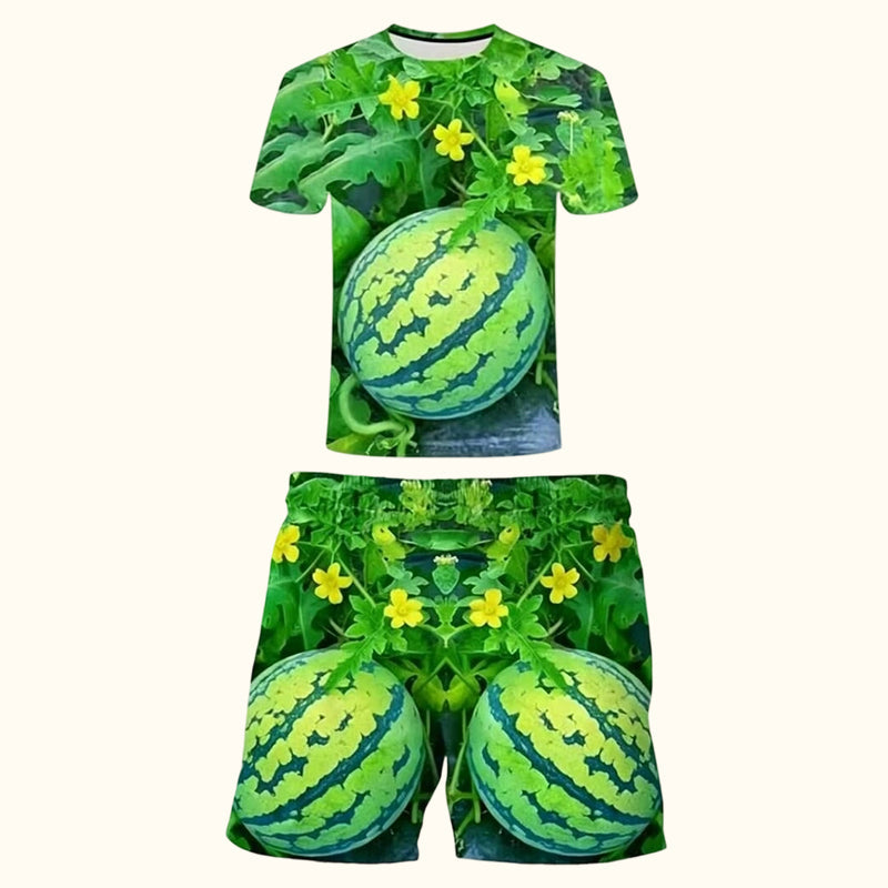 🍉 Juicy Watermelon Print Set｜Fun Eye‑Catching Summer Casual Outfit