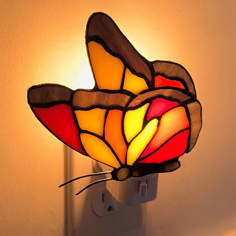 🦋🌼 Stained‑Glass Decor Plug‑In Night Lamp