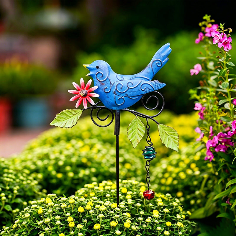 🐦 Colourful Metal Bird Garden Stake Decor