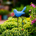 🐦 Colourful Metal Bird Garden Stake Decor