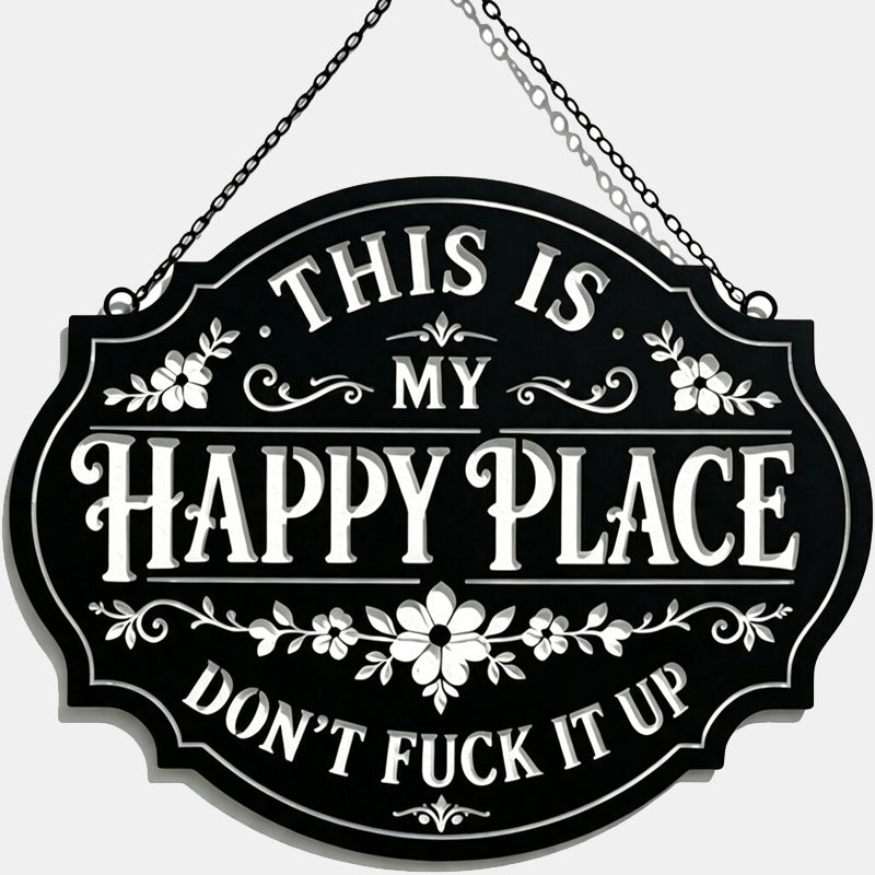 😄 Sassy Happy‑Place Vintage Metal Wall Sign, Funny Porch & Patio Wall‑Hanging Decor