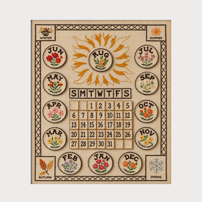 📅Hand-Embroidered Perpetual Calendar Wall Art