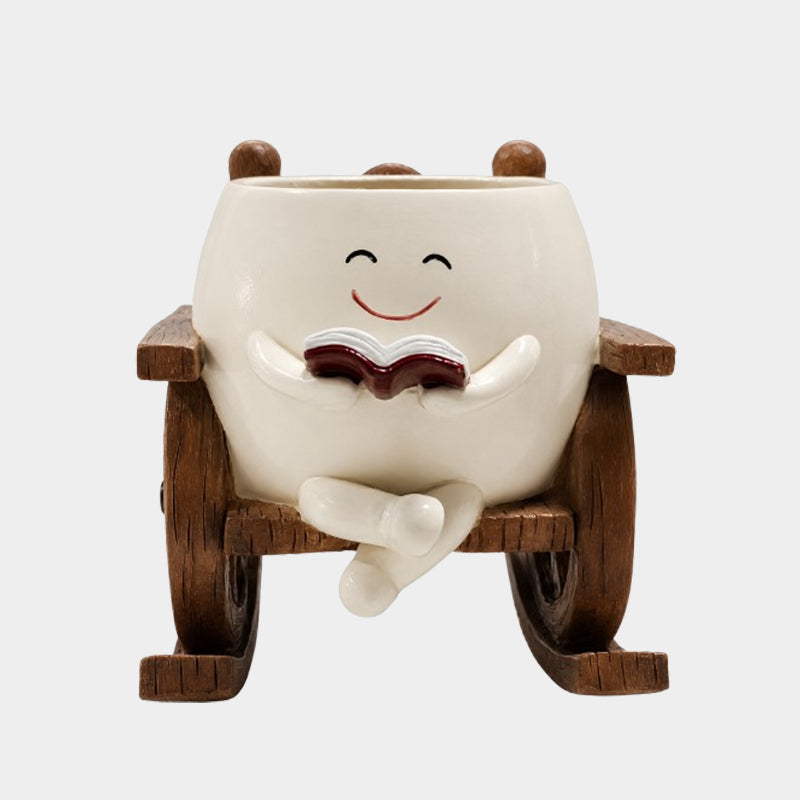 🪑 Rocking Chair Face Resin Planter | Cute Smiling Character Succulent Pot For Windowsill Desk Decor