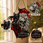 🦇💀Gothic Skull & Bat “My Happy Place” Hanging Art — Mood-Responsive Hair Effect Wall Decor✨