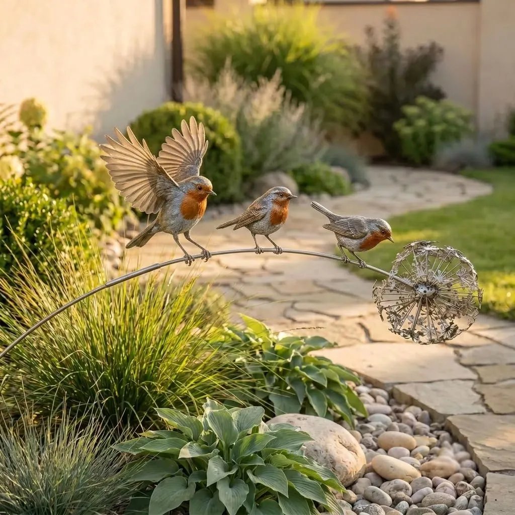 Robin Memorial Garden Stake – “Loved Ones Are Near”🕊️