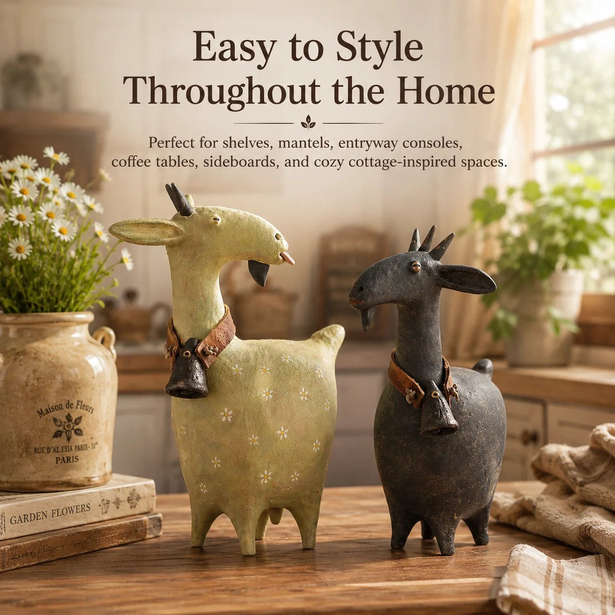 🔔 Farmhouse Goat Figurine Set, Charming Home Accent & Unique Housewarming Gift