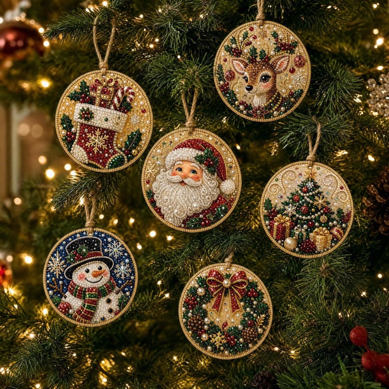 💎 DIY Christmas Diamond Painting Ornament Kit – Sparkly 5D Gem Tree Decor for Family Craft Night