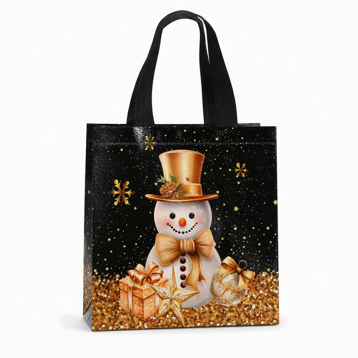 🎄 LIMITED‑TIME 50% OFF! ✨ Black Christmas Non Woven Gift Tote Bag – Gold Foil, Reusable, Sturdy Handles 🎁