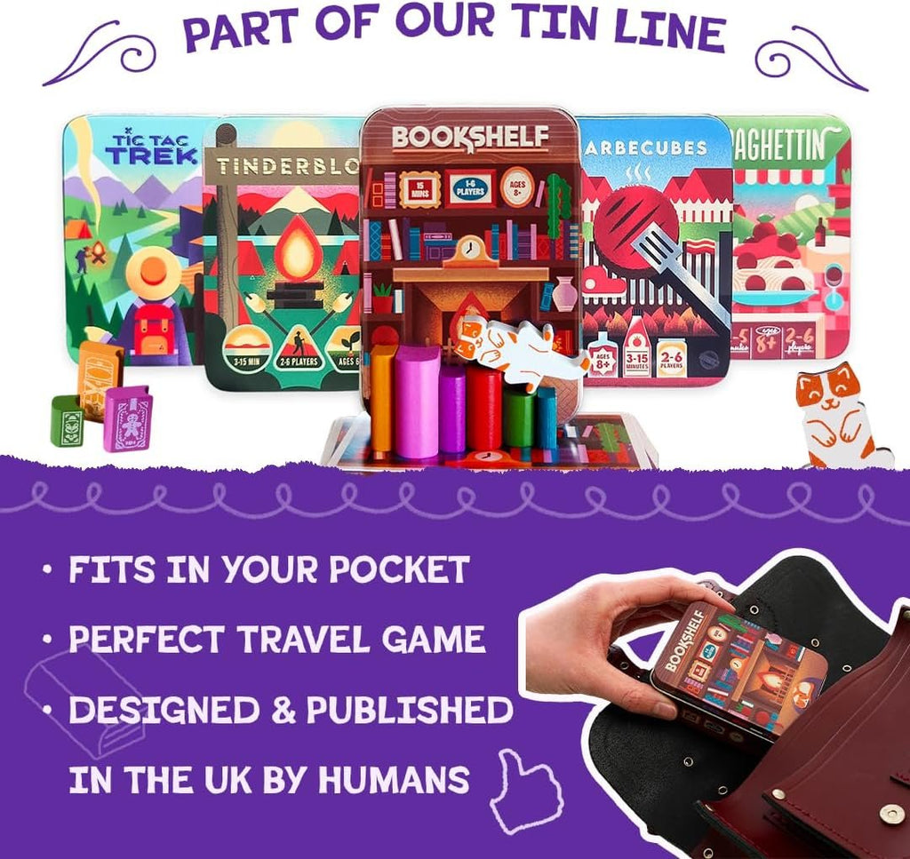 📚Bookshelf Cooperative Stacking Game | Skill & Balance Card and Book Tower Game in Travel Tin