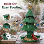 🎄 Star‑Topped Christmas Tree Metal Bird Feeder With Bells & Water Cups
